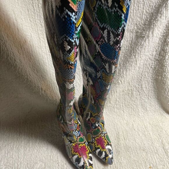 Multicolor Snakeskin Prints thigh high 
Heels boots pointed toe EUR43 run small - Picture 3 of 9